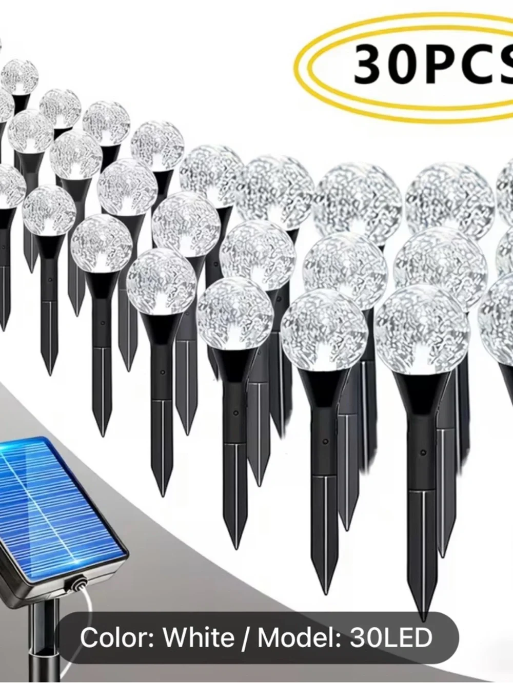 30pcs Outdoor Solar Lights IP44 Crystal Ball String Lights with Light Sensor